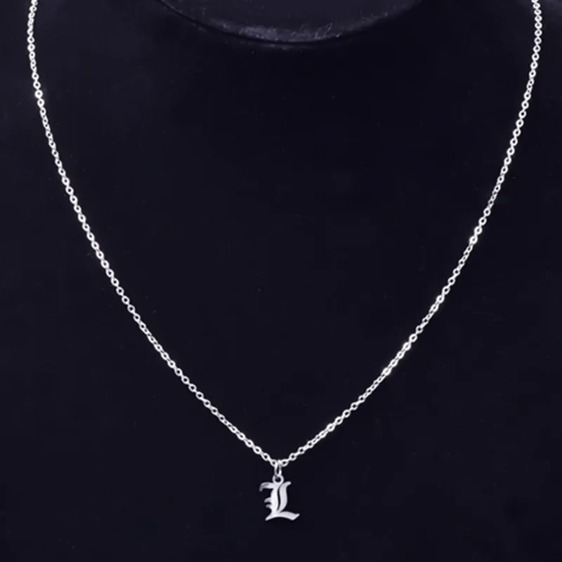 Cute Old English Alphabet Pendant Necklace Link Chain Stainless Steel A-Z Letters Necklaces For Women Men Jewelry Vintage Choker