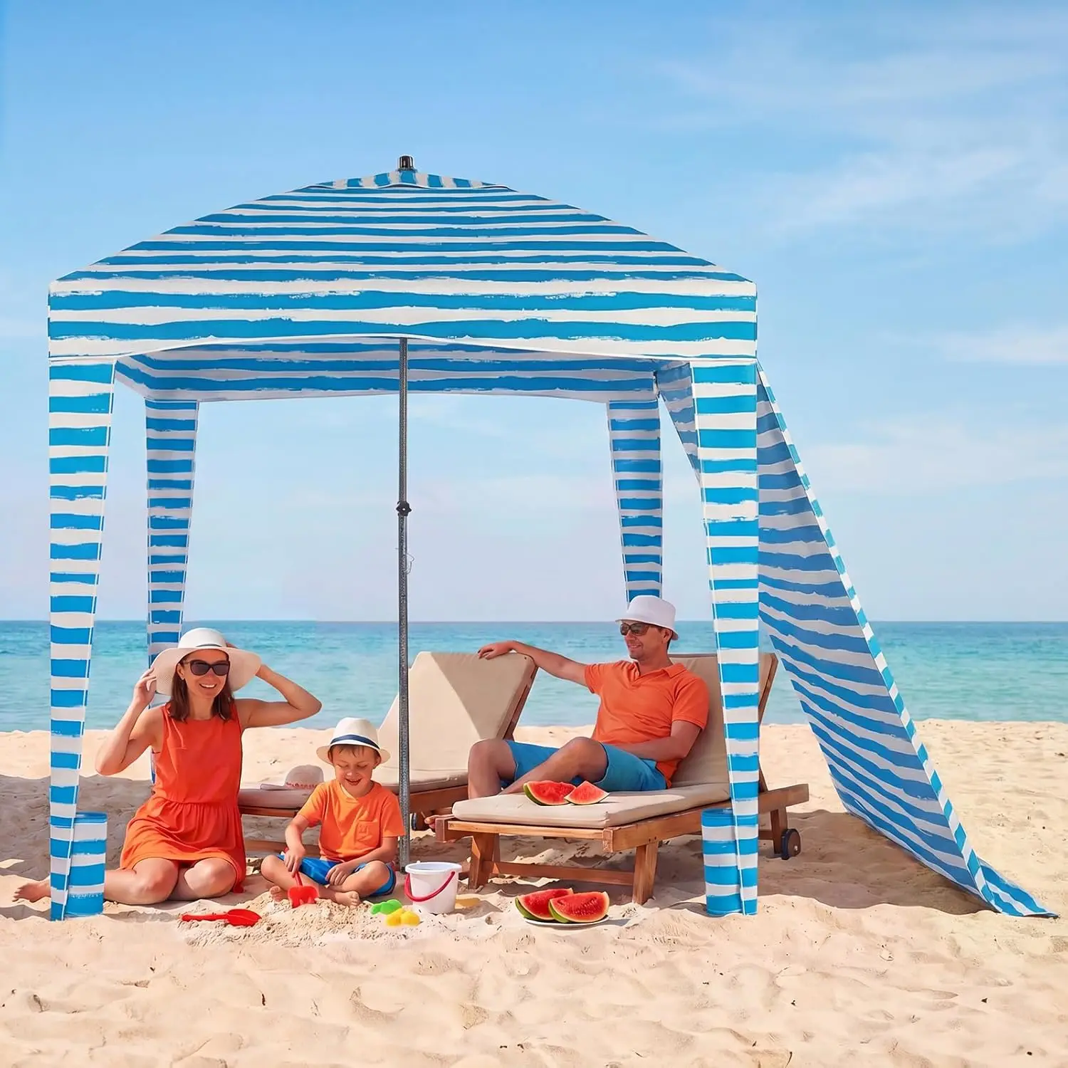 

6' x 6' Beach Cabana Tent Sun Shelter - UPF 50+ Easy Setup Cool Canopy Tent Sun Shade with Side Wall, Cool Cabanas Tents, Wind