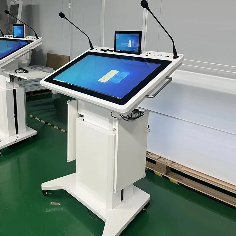 Multimedia intelligent podium with display screen Instructor intelligent podium Double microphone intelligent conference lifting