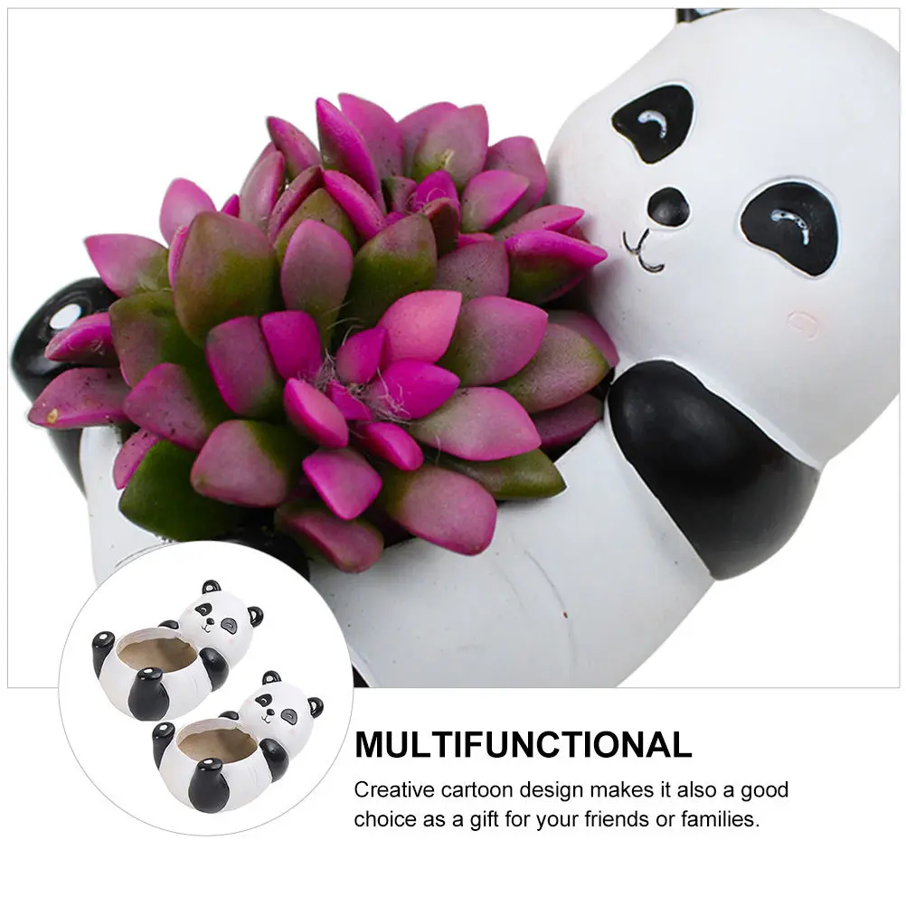 

2Pcs Cartoon Panda Shaped Resin Flowerpot Succulent Planter Home Office Decorative Drain Hole Design Resin Flowerpot