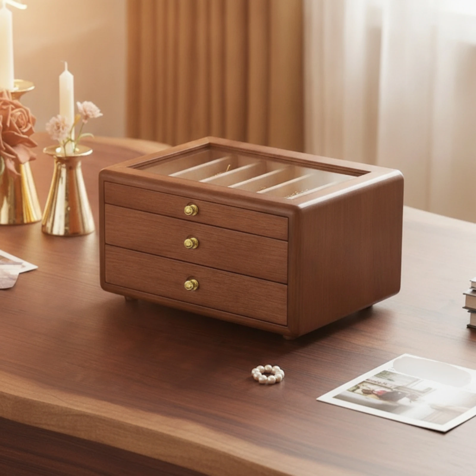 Jewelry Storage Box Transparent Jewelry Box with Glass Lid Accessory Keeper Rectangular Dustproof for Women, Dresser, Vanity