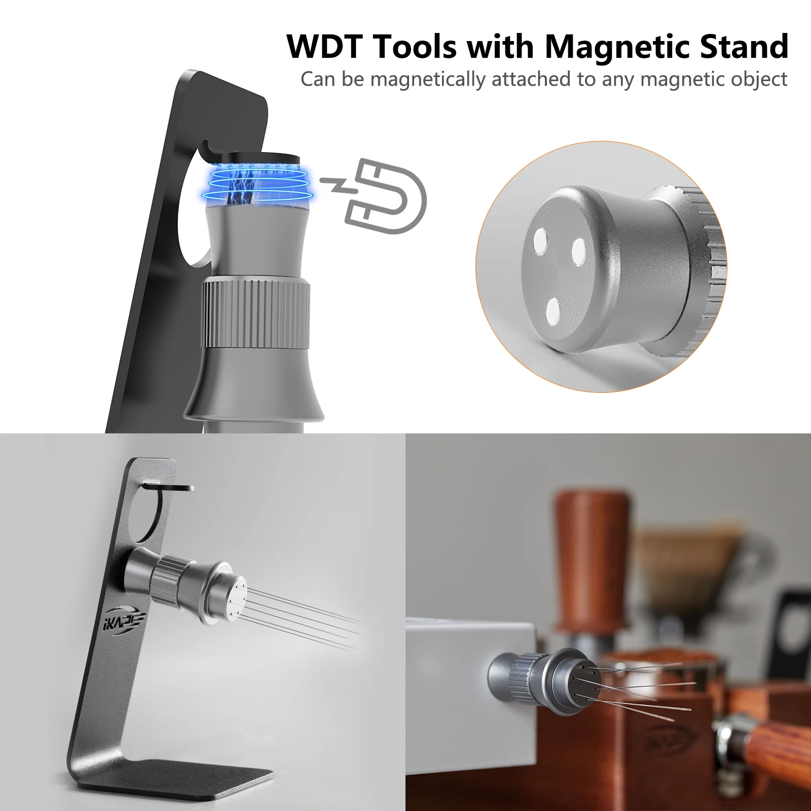 IKAPE-Outils WDT pour Espresso, Agitateur Expresso Réglable pour Barista, Outil de Distributeur Espresso Grossier avec Support Magnétique