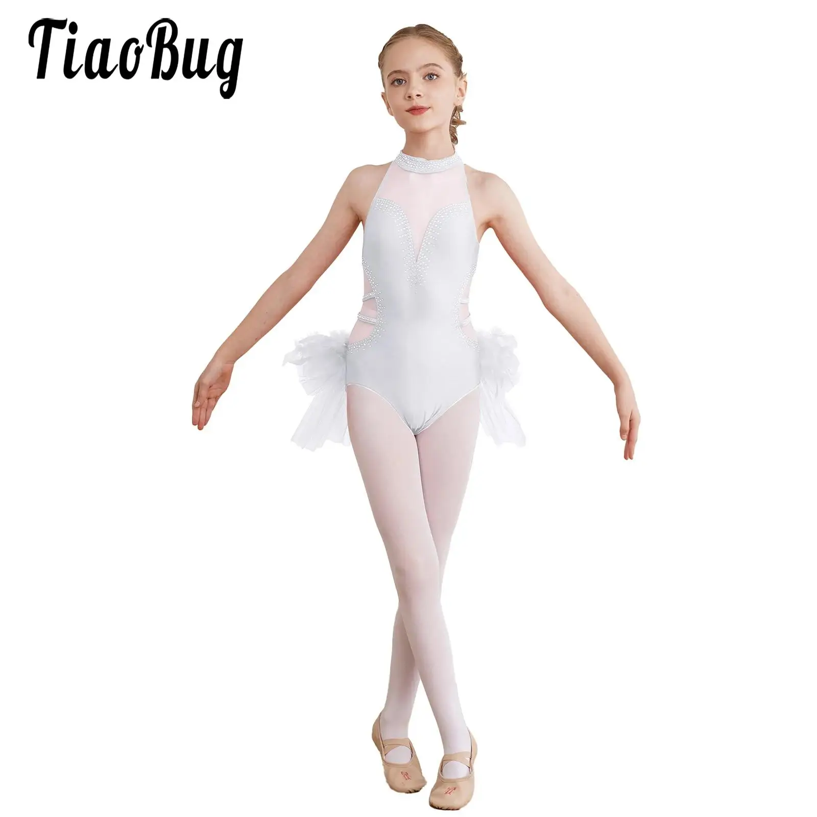 Kids Girls Tutu Ballet Dance Performance Costumes Mesh Patchwork Leotard Tulle Skirted Bodysuit Sleeveless Ballerina Dancewear