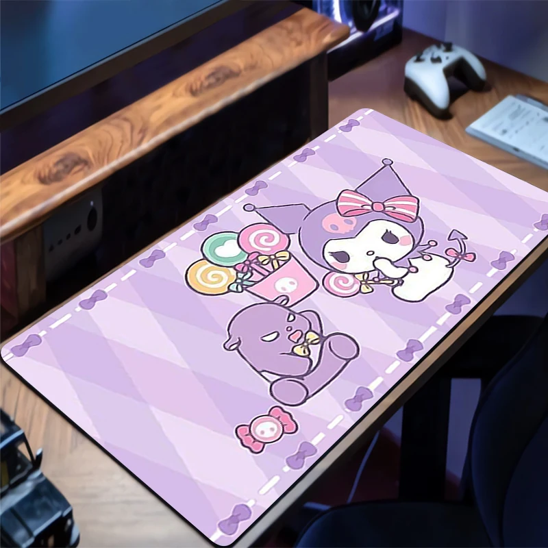 

Mouse Pad Kuromi rubber table Large Edge White Anime Gamer Desk mat Computer Keyboard Pad PC gaming accessories carpet mousepad