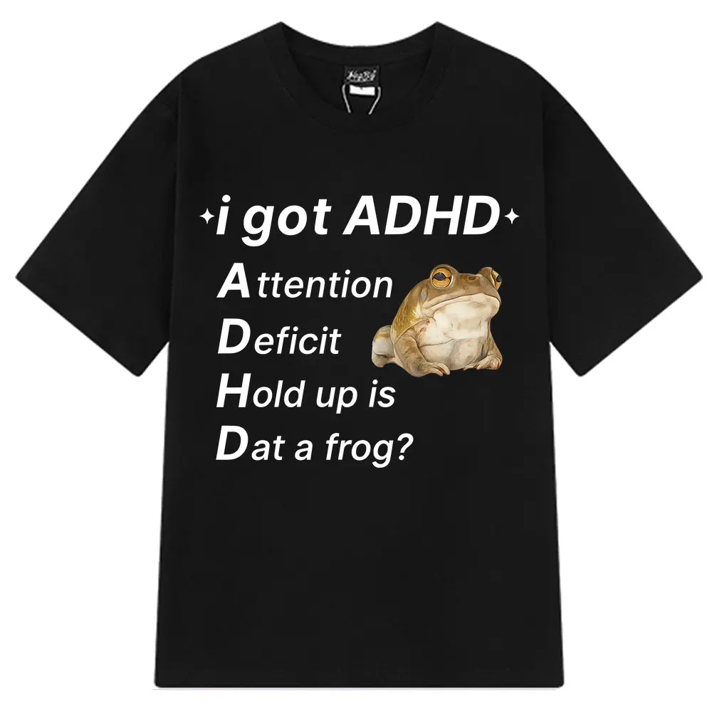 

ADHD Frog Autism Funny Meme T Shirt Men Women Cotton Short Sleeve Harajuku T-shirts Loose and Casual Hip-hop T-shirts Streetwear