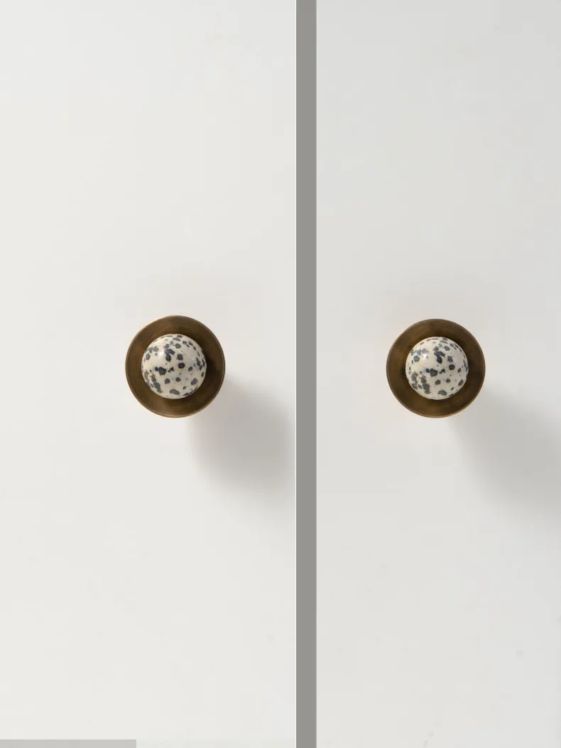 Tinyhob Vintage Antique Bronze Spotted Stone Kitchen Cabinet Furniture Handle with Base / Brass Cupboard Pull Shoe Cabinets