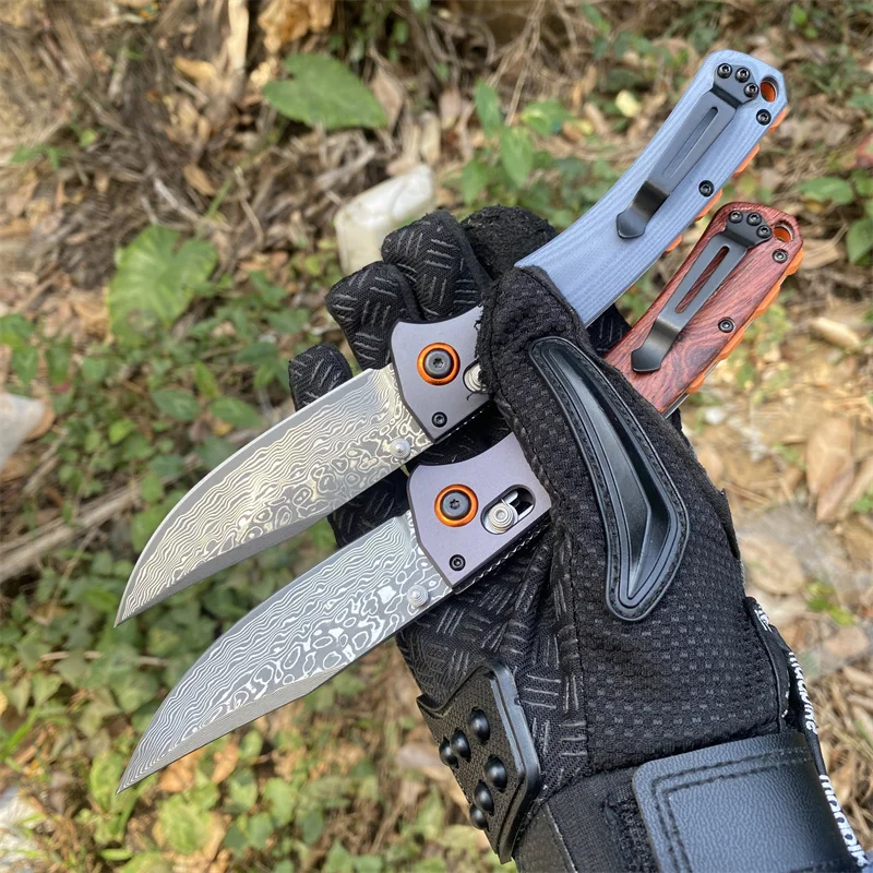 Folding BM 15080 Knives Pocket Damascus Blade Wood Handle Self-defense Survival Hunting EDC Camping Fishing Knives Gifts Tools view 4