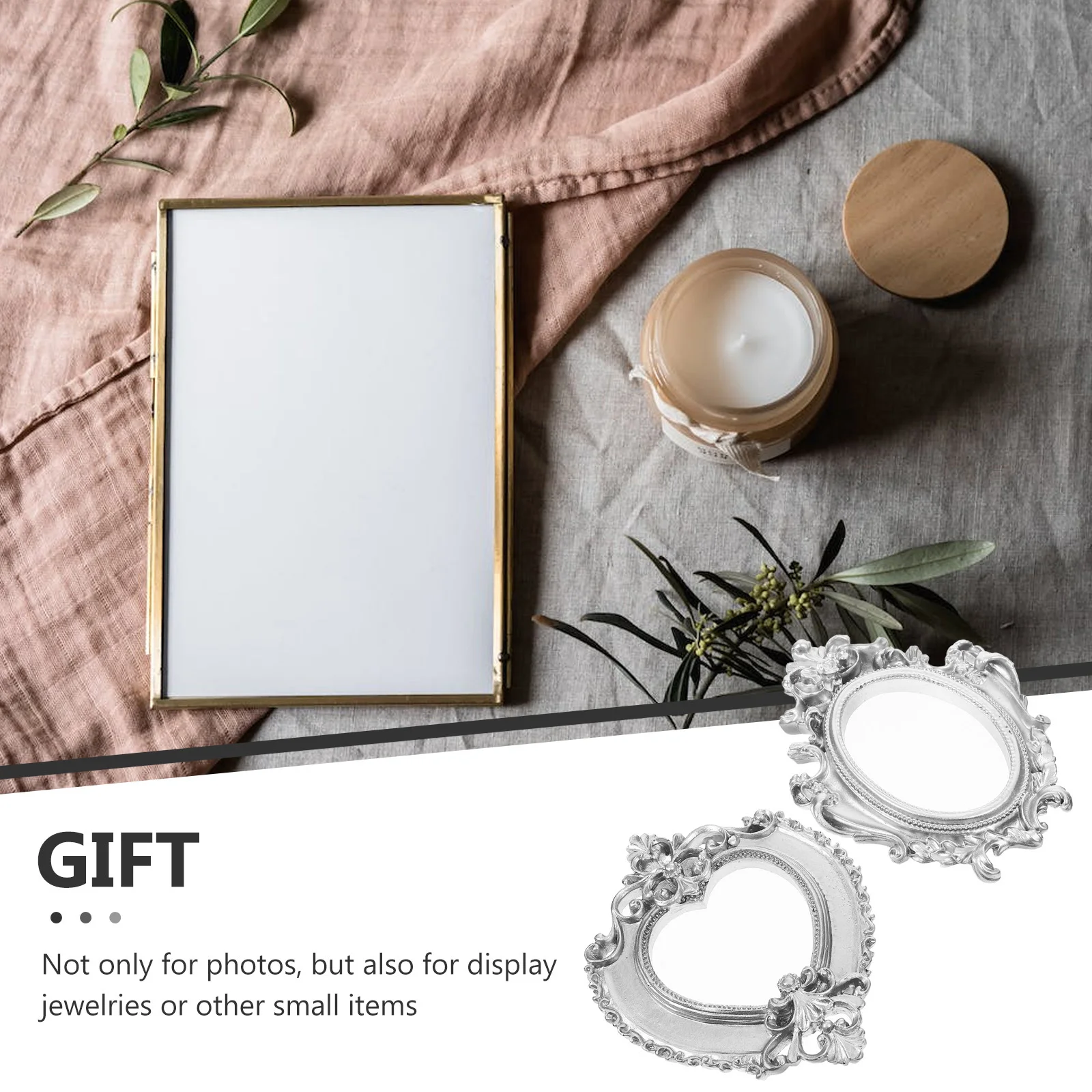 

2Pcs Small Vintage Picture Frames Resin Made Decorative Photo Frame Set for Shelf Display DIY Craft Decoration Mini Frame Pack