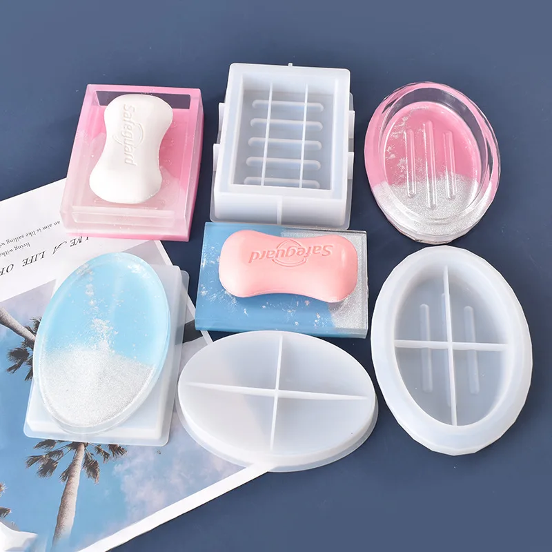 DIY Handmade Soap Holder Storage Box Mold Epoxy Resin Mold Soap Dish Leaking Drain Box practical Silicone Mold Making Decoration