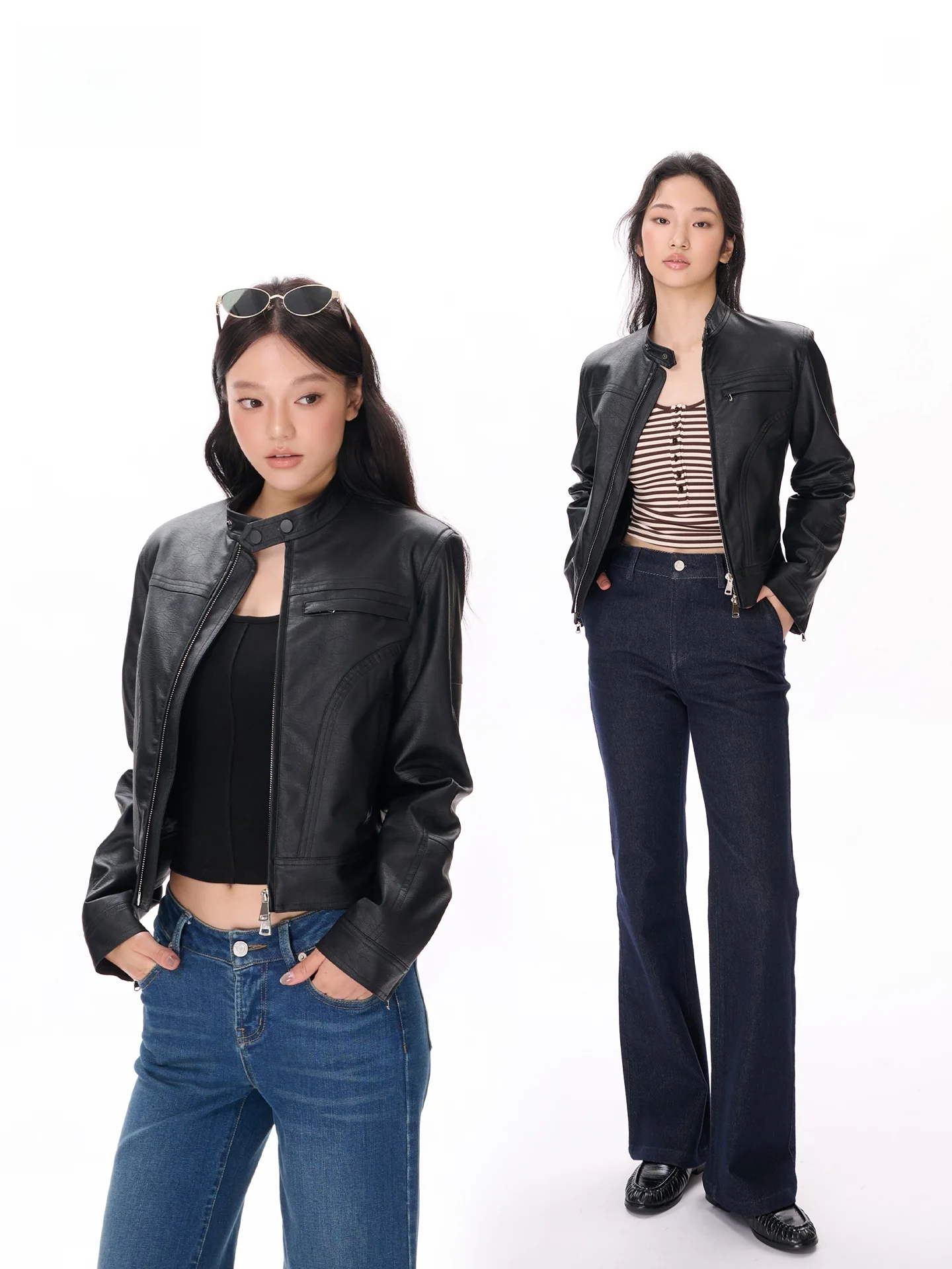 

LeiYu Labs Heavy Industry ort Leather Jaet Women's 2025 Autumn New Small Stand Collar Padded oulder PU Leather Coat