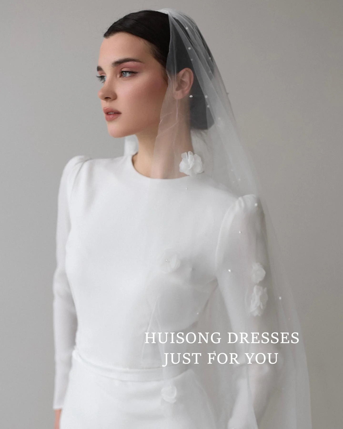 HUISONG Aangepaste Bescheiden Satijn Zeemeermin Trouwjurken O-hals Lange Mouwen Moslim Bruidsjurk robe de mariée