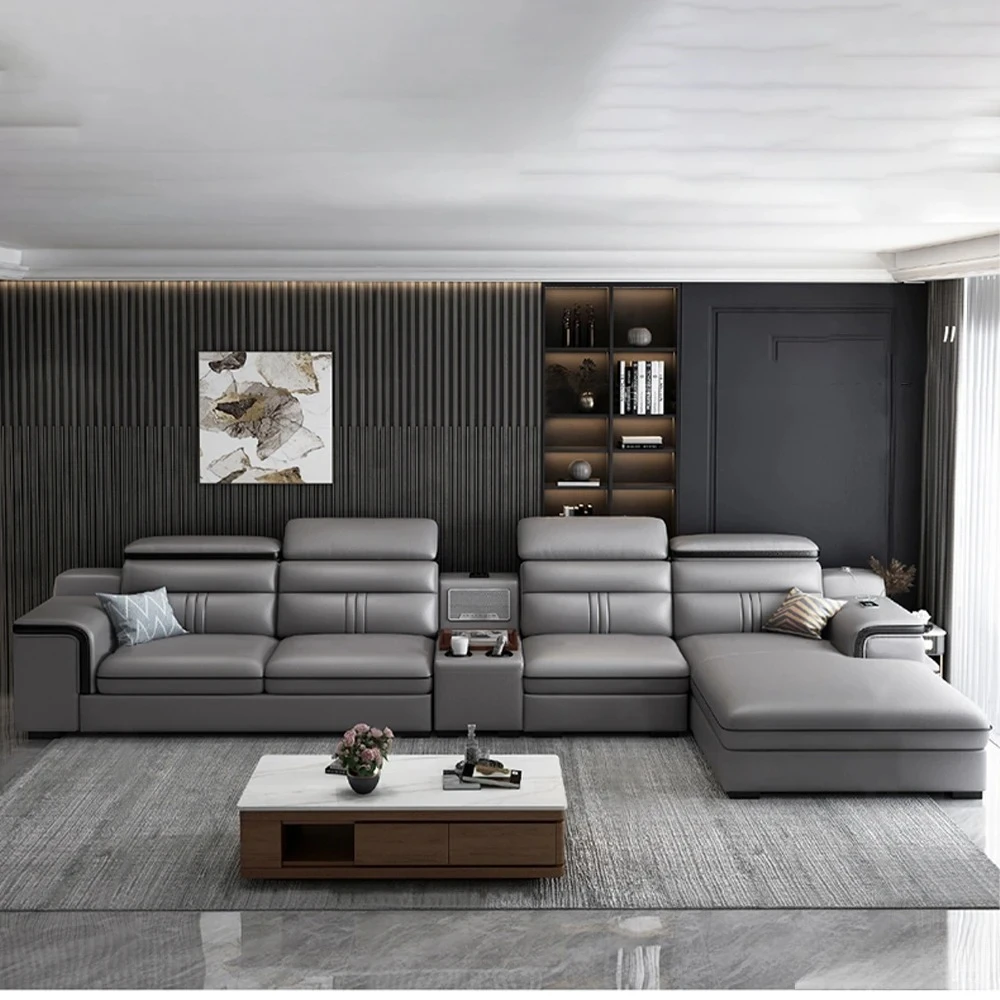 Customizable Leather Sectional Sofa Set with Cup Holder, USB, Adjustable Headrests & Bluetooth Speaker Living Room Cou