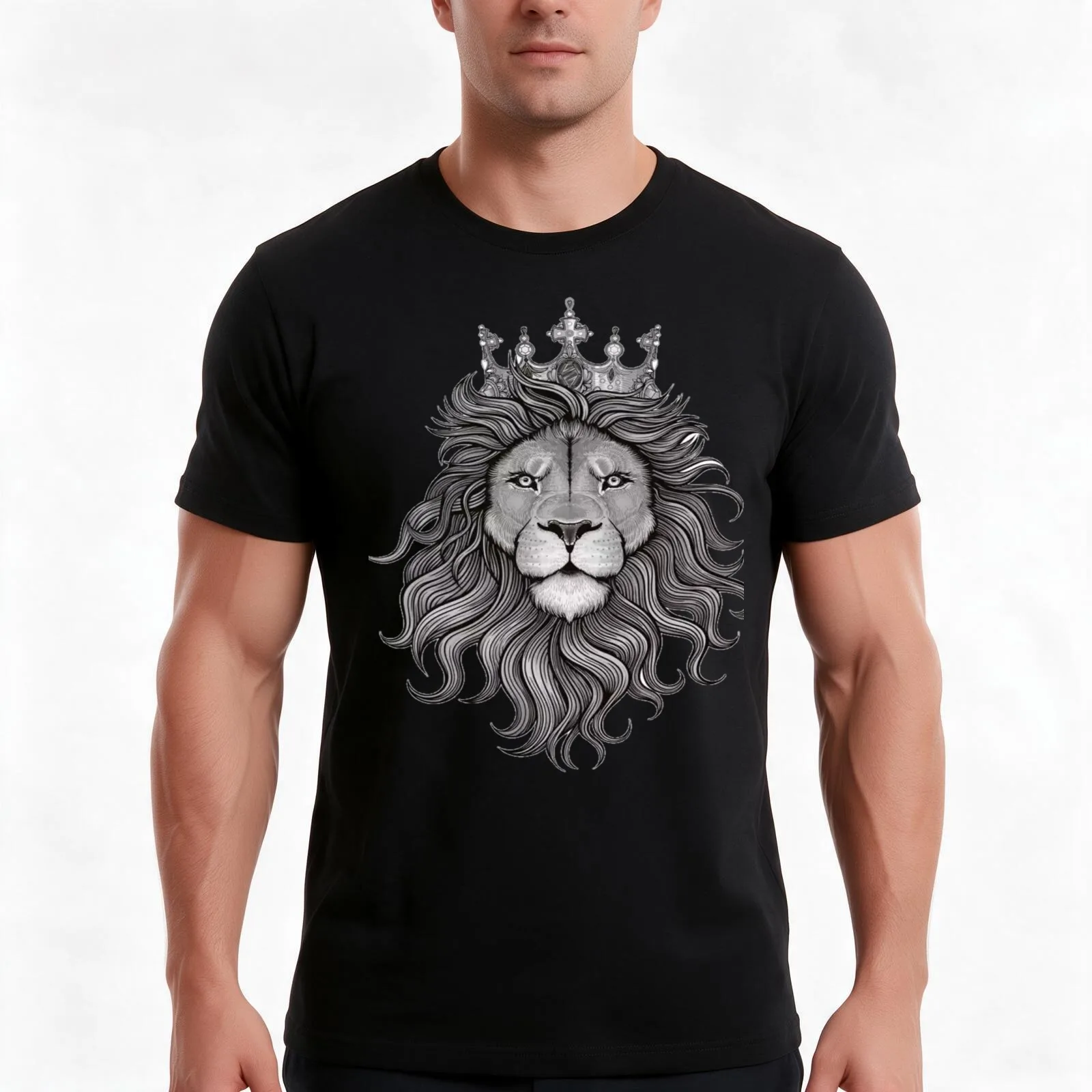 king lion shirt T-Shirt, Summer Casual Cotton Tee, Oversized Streetwear Tops, Vintage Graphic Print, Loose Fit Short Sleeve