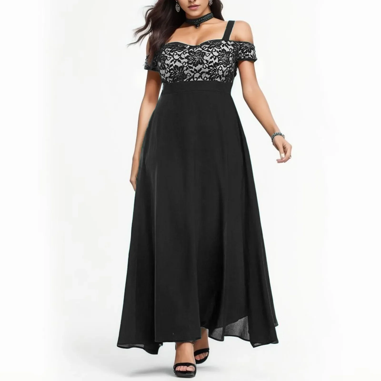 Vrouwen Plus Size Jurken Koude Schouder Bloemen Kant Maxi Party Avond Camis Zomer Casual Lange Jurk L-5XL Gewaad Vestidos Mujer