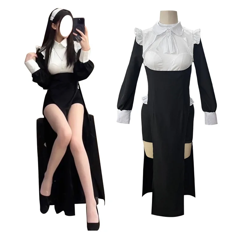 

Anime Nun Cosplay Costume Sexy Tight Style Live Uniform Outfits Dress Halloween Christmas Party Costume For Woman Girl