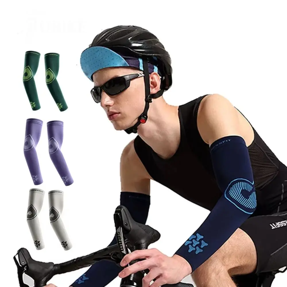 2Pcs Ice Silk Sunscreen Sleeves Quick-drying Sweat-absorbent Men's Sports Arm Guards Elastic Breathable Cooling Sleeves Cover