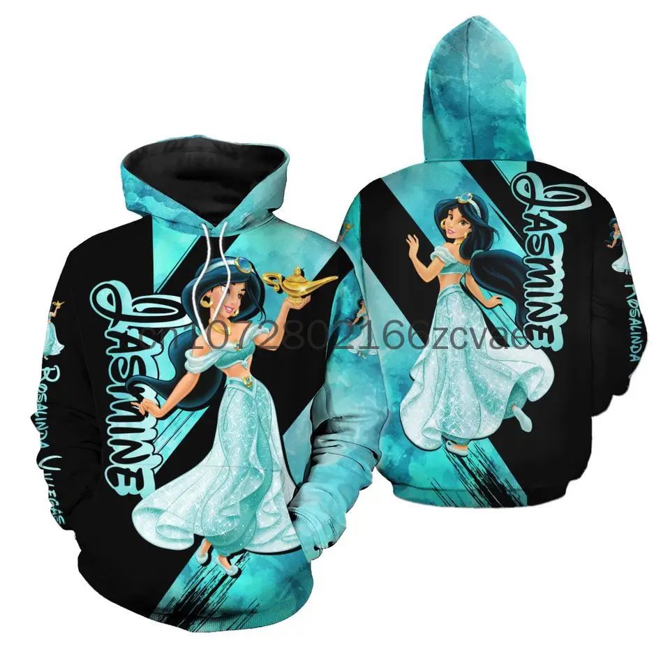 New Disney Jasmine Princess Hoodie 3D Printed Fashion Street Casual Men\'s and Women\'s Children\'s Sports Pullover Hoodie