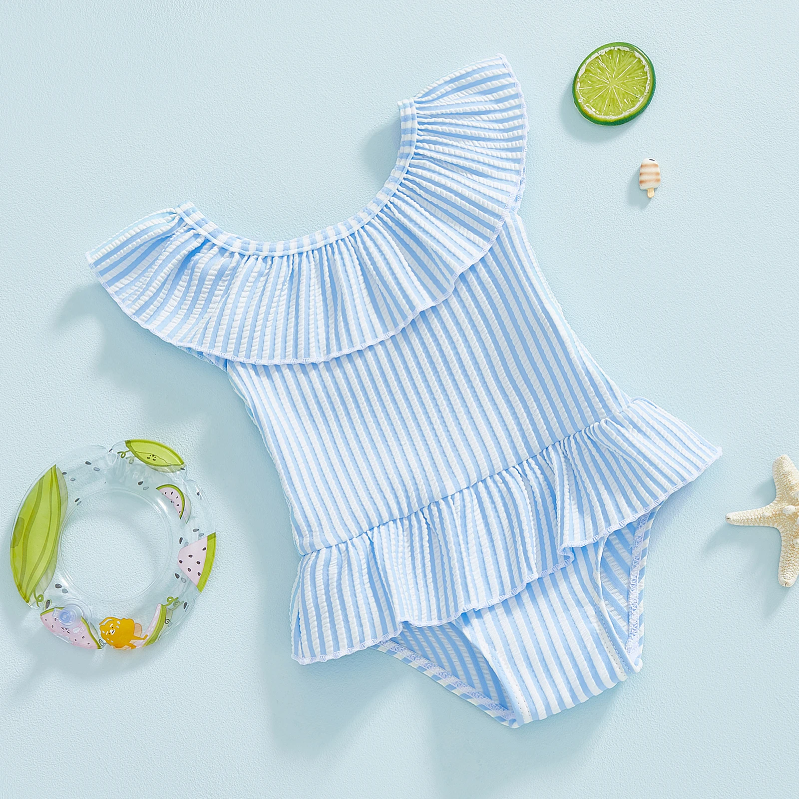 

Юбка без рукавов с рюшами для маленьких девочек, купальный костюм, хлопковый купальник для младенцев, модный купальник в полоску с принтом, пляжная одежда