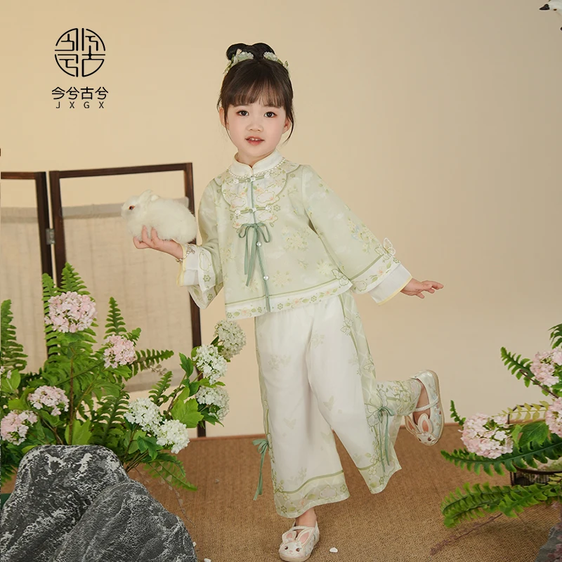 Hanfu Girls 2024 Spring And Autumn Cheongsam Set Baby Chinese Wind Pants Wide-leg Trousers Ancient Chinese New Chinese Style