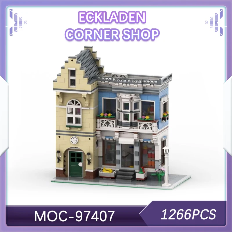 

1266PCS MOCS Modular Eckladen / Corner Shop Building Blocks Brick Creatoring DIY CITY Toys Set Creative HOLIDAYS Gifts MOC-97407