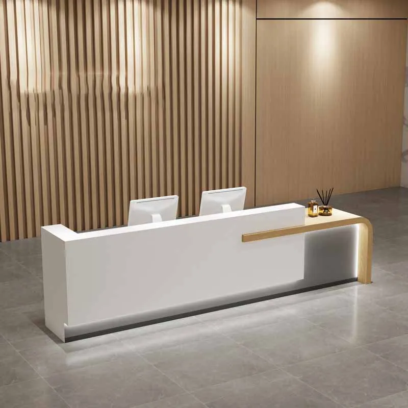 Large Vintage Reception Counters Brown Display Classic Curved Reception Counter Clinic Luxury Theke Rezeption Office Furniture