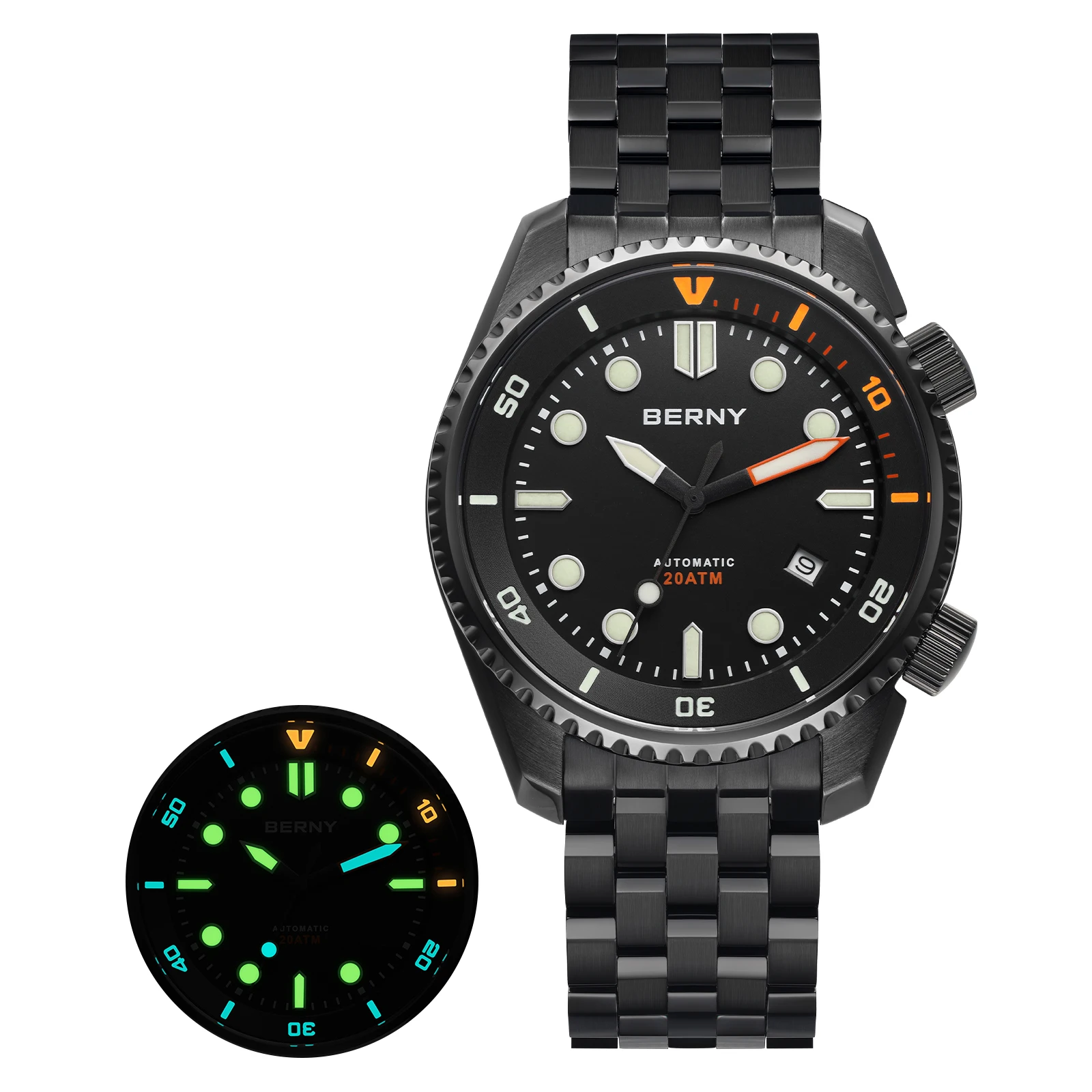 BERNY Diver Automatische Horloges heren Luxe Saffier 316L Roestvrij Staal Mechanisch Horloge 42MM 200M Waterdicht Duiken Mannen Horloge