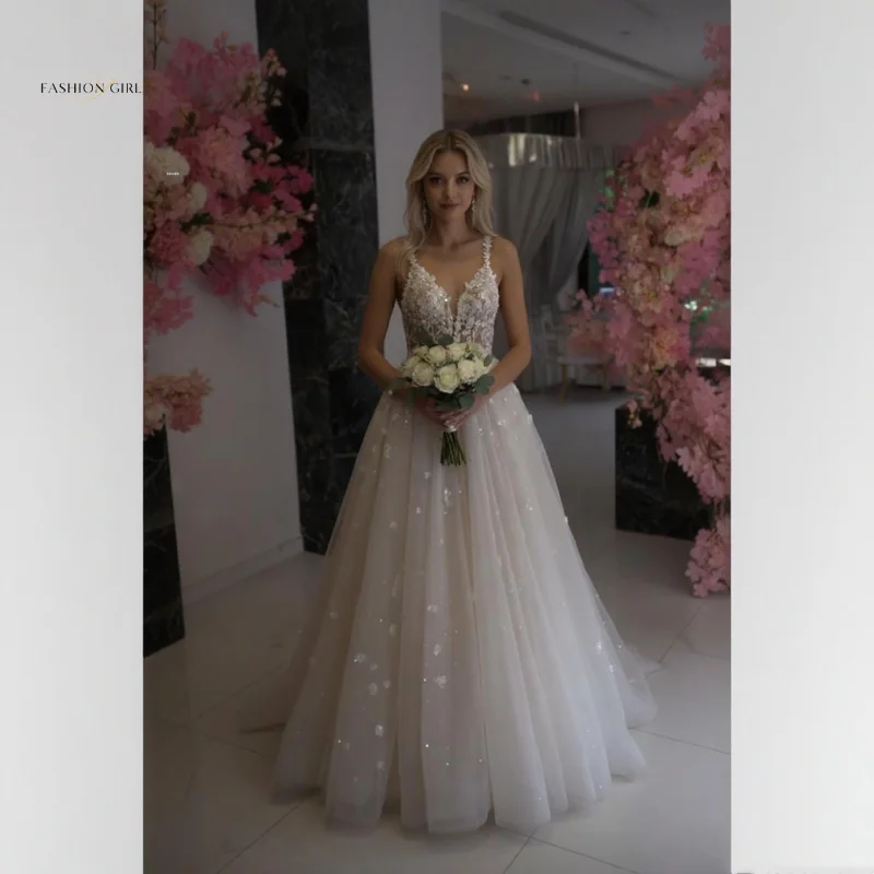 

Customized Luxurious White Ball Dress Women's Appliqué Lace V-Neck Sheer Dress Evening Gown Transparent Brick And Stone Corset