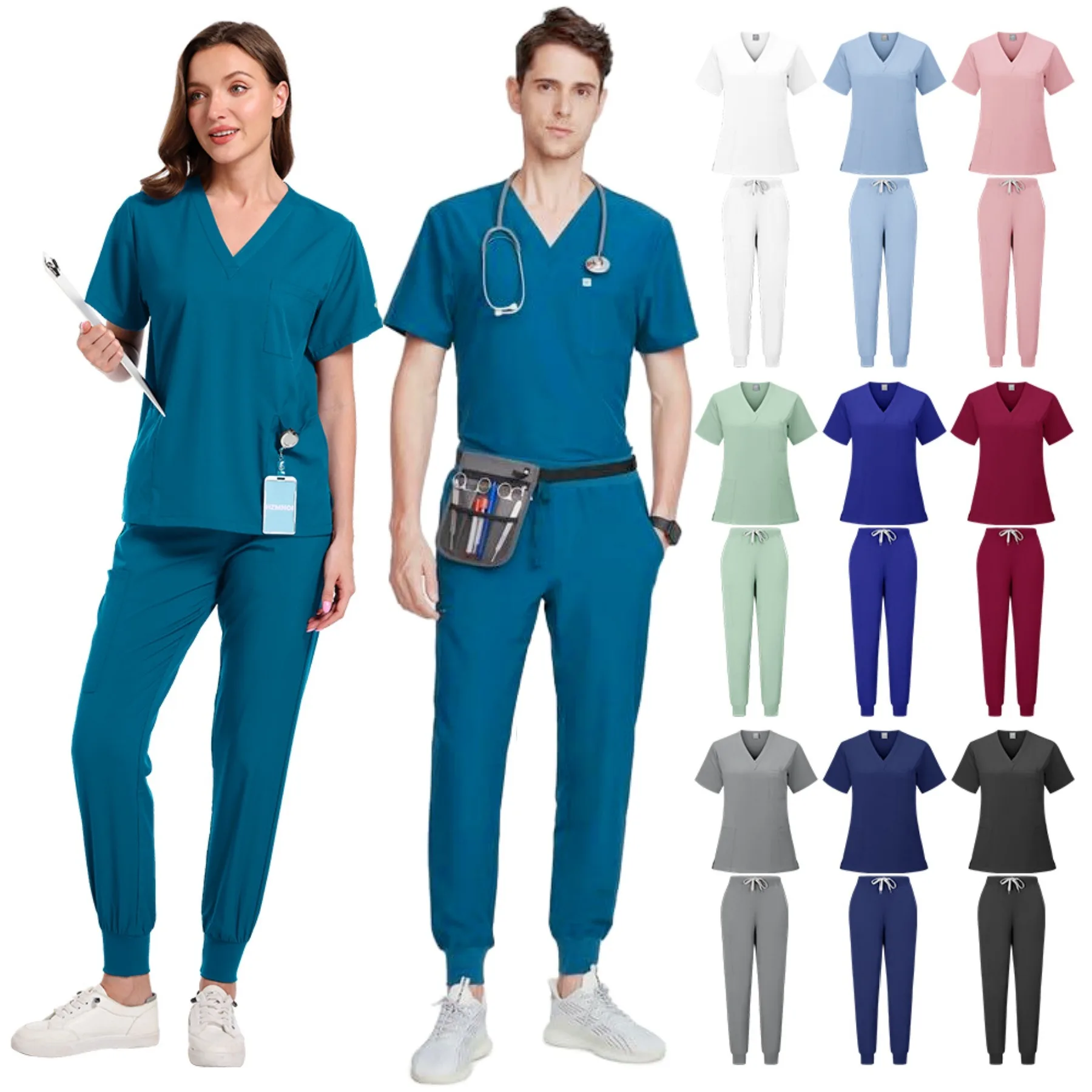 

Medical Clothing for Women Nurse Uniforms Scrubs Set Hospital Work Wear Wholesale Medical New Blue Overalls Unisex Solid Uniform