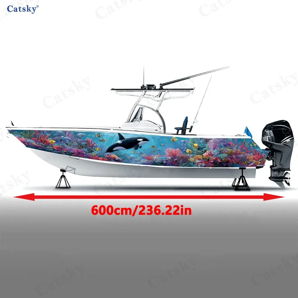 2pcs The Underwater World Vinyl Ship Sticker Protective Film, Durable Fishing Boat Stickers, Irregular Graphics Of Marine Grade
