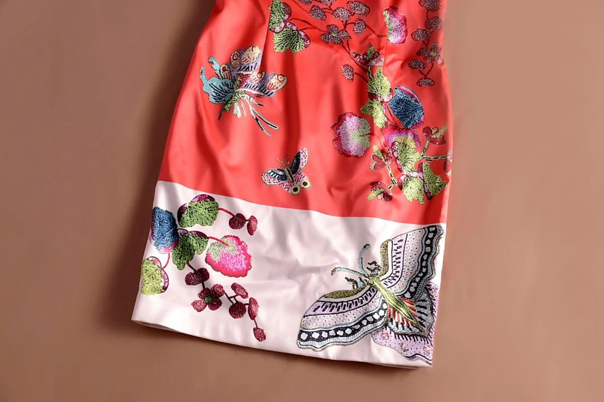 Fashion Butterfly Print Women Sheath Dress Round Neck Sleeveless Dresses