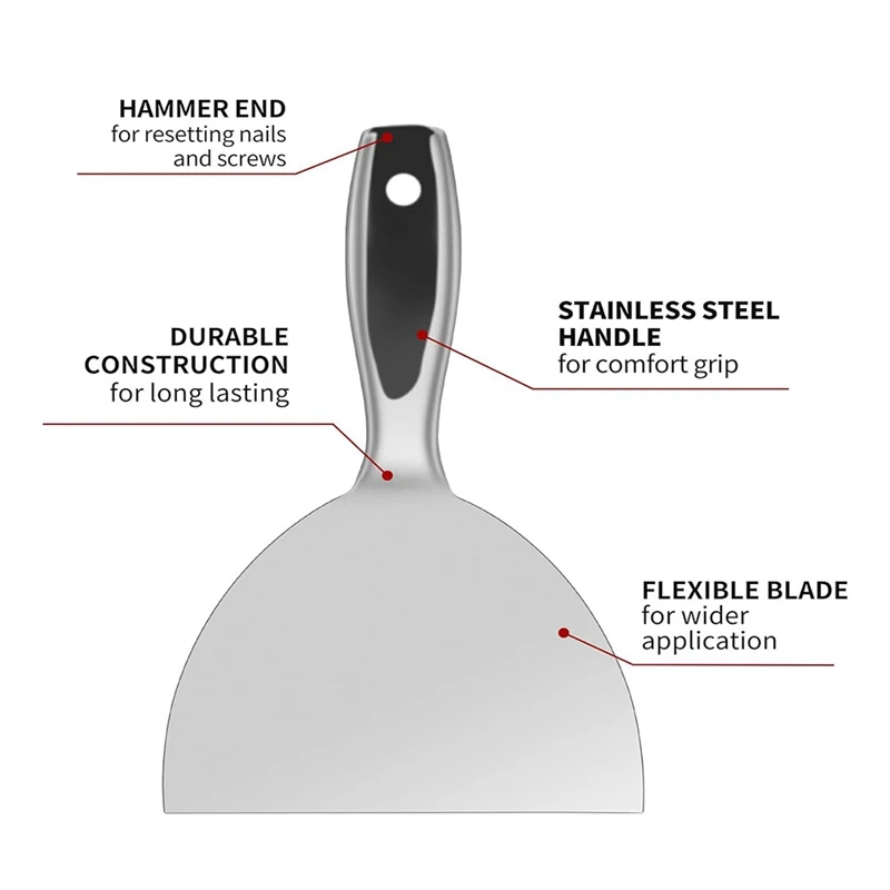 Putty-Knife 6 Inch,One Piece Premium Polished All-Stainless Steel Scraper Tool For Drywall Finishing