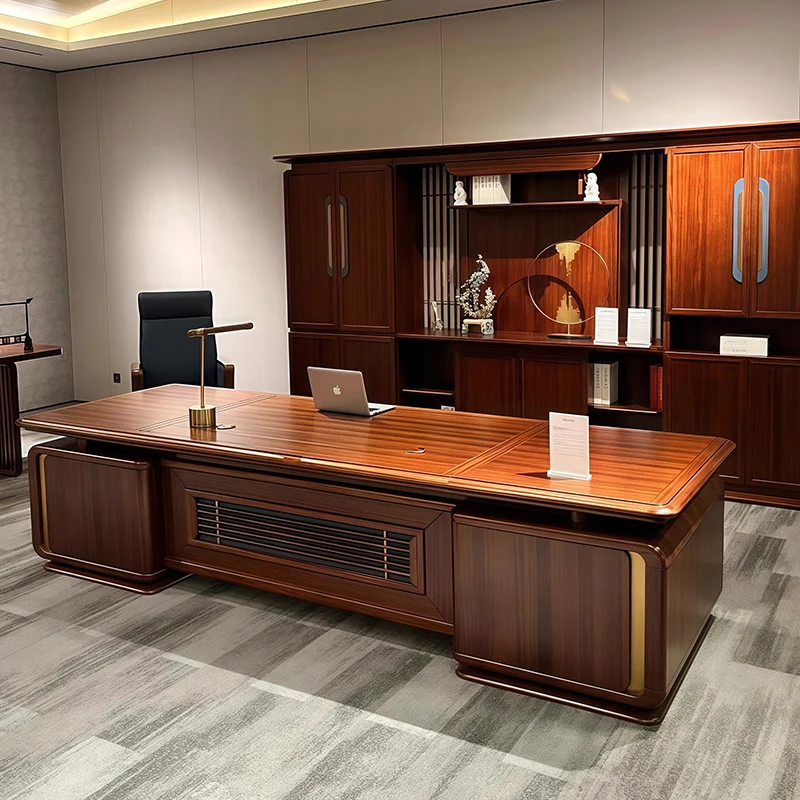 مكتب تنفيذي من الخشب البني، مكتب كمبيوتر ألعاب فاخر قوي وحديث، طاولة محطة عمل كبيرة من Mesa Escriotorio #2