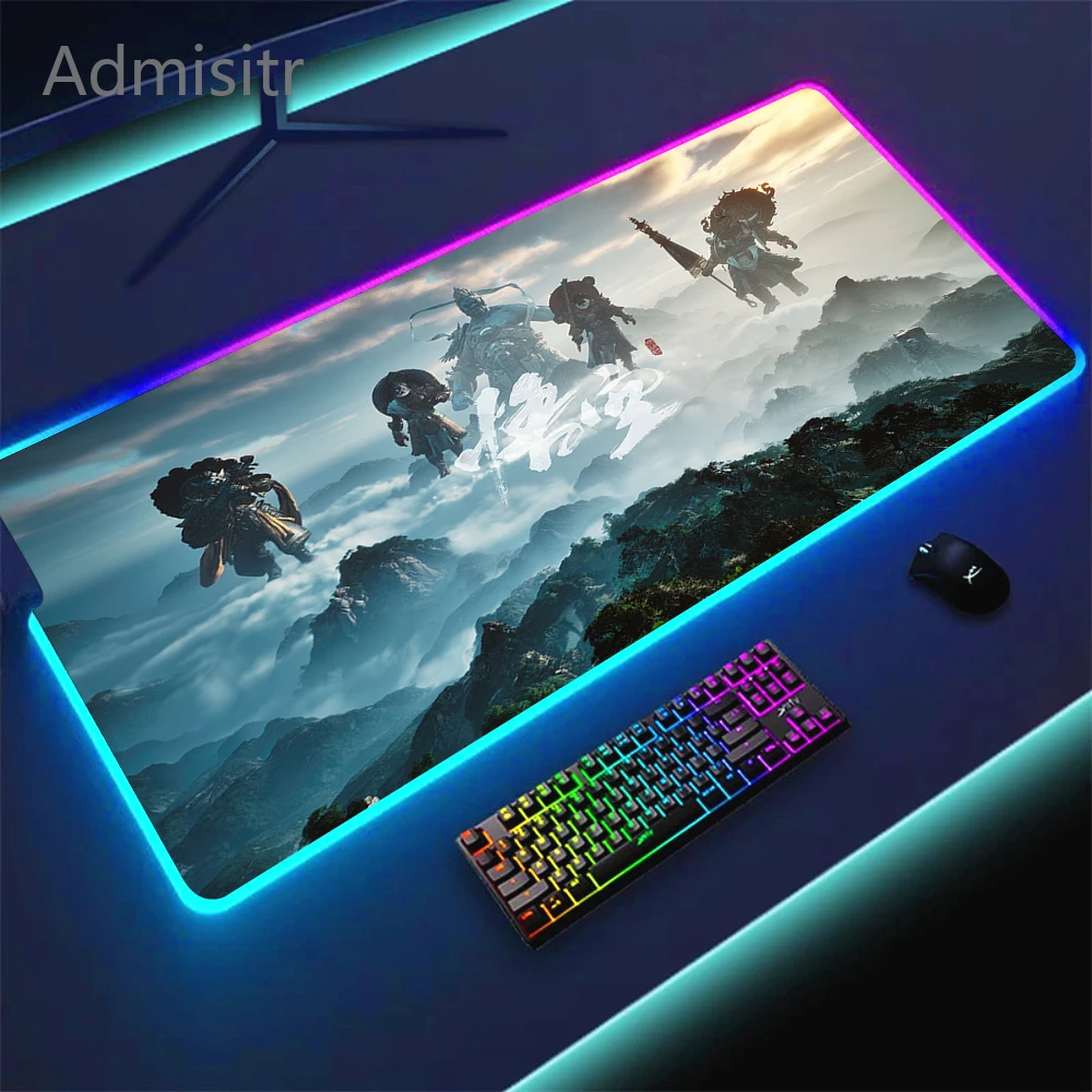 

Large RGB Myth Action Adventure Popular Game Black Myth Wukong Colorful Mouse Pad Computer Accessories Gaming Backlight TableMat