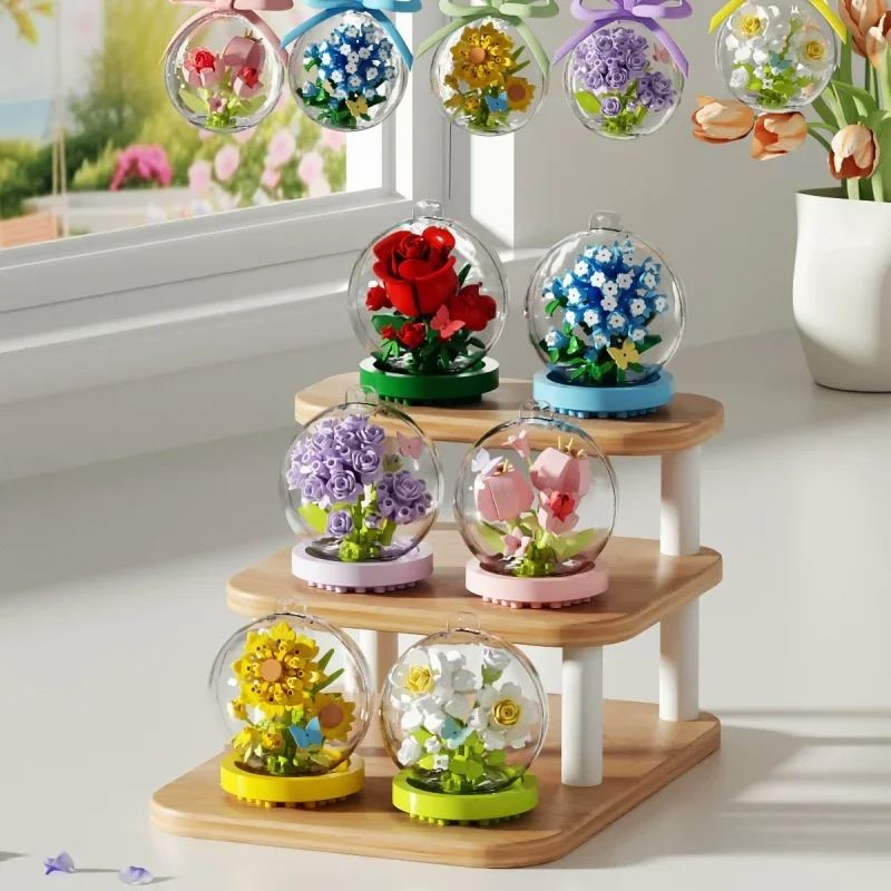 Micro Particle Building Blocks Flower Rose Crystal Ball Plant Blocks Desktop Ornament Educational Toys Children Birthday Gifts - view 2