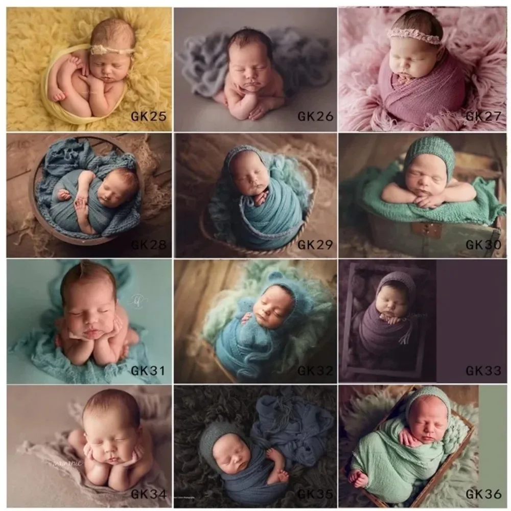 Newborn Stretch Wraps Cushion Cloth Photo Props Cotton Yarn Blanket Wrap Soft Infant Boy Girl Newborn Photo Decoration