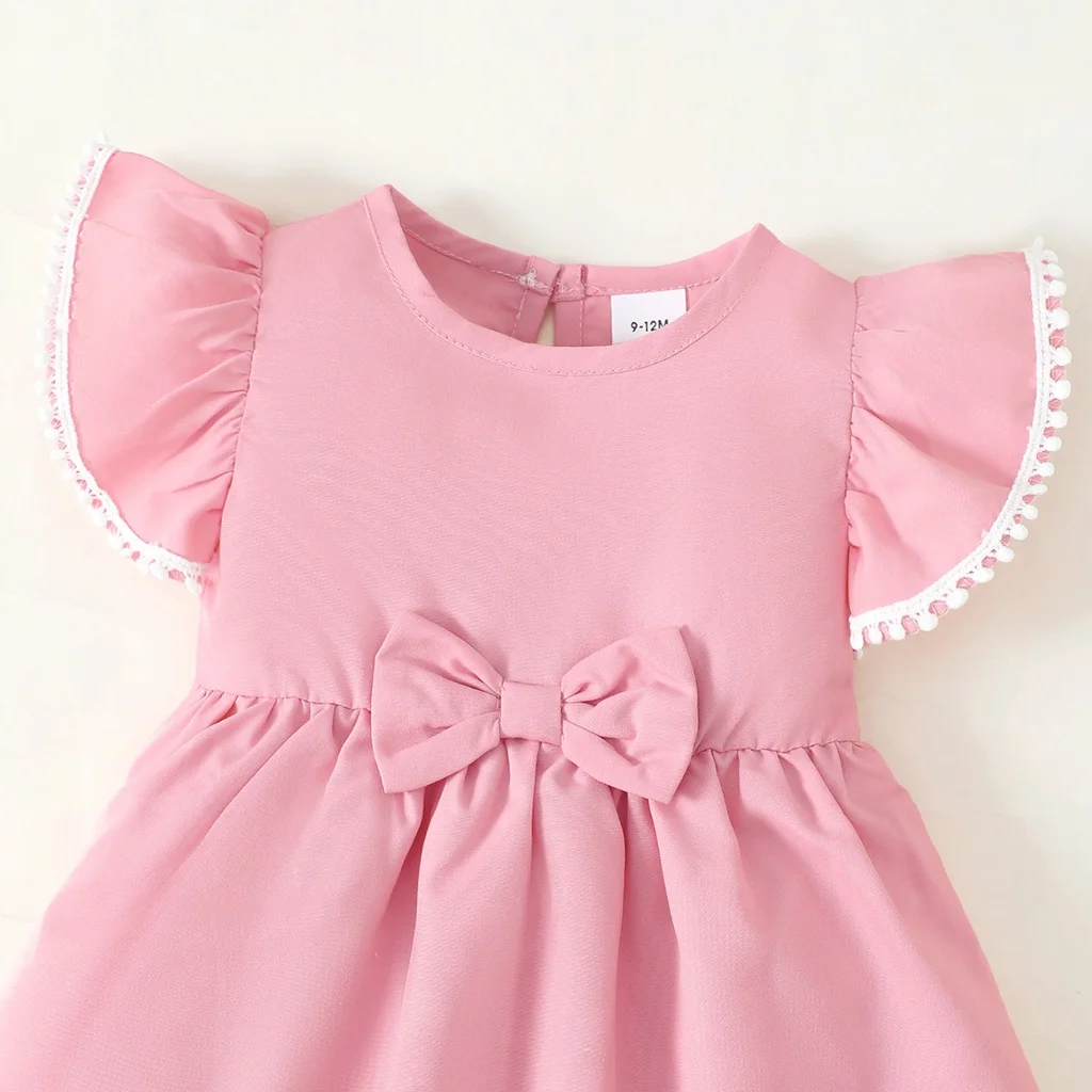 1-3 Years Infant Baby Girl Party Dress Summer Flutter Sleeve with Bow Wedding Dinner Dress for Toddler Girl Formal Banquet Dress