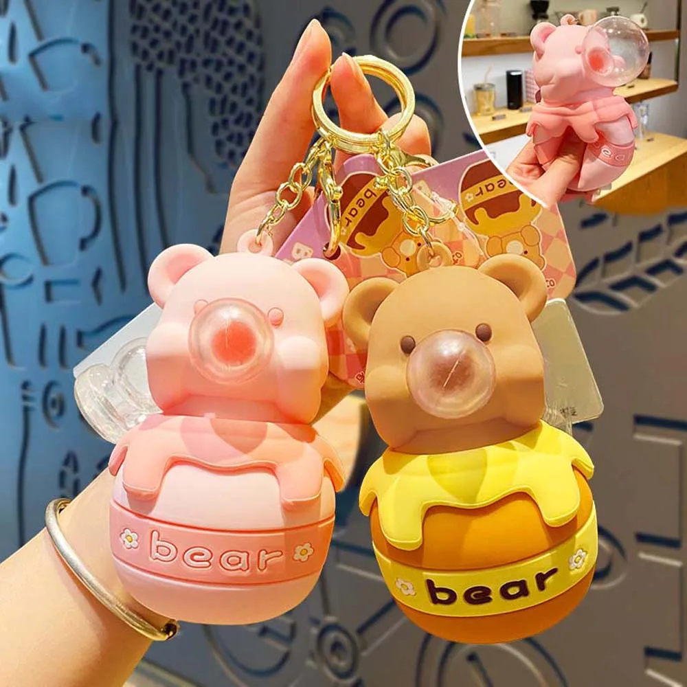 Bag Pendant Bear PVC Key Chain Cartoon Honey Jar Cartoon Squeezing Toys Doll Key Ring PVC Backpack Decoration Boys/Girls