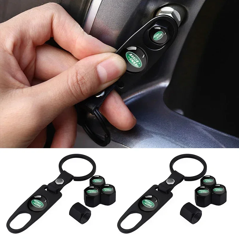 1set Car Tire Valve Caps with Wrench Key Chain For Land Rover Ranger Autobiography Freelander Evoque Rover Sport Evoque L322