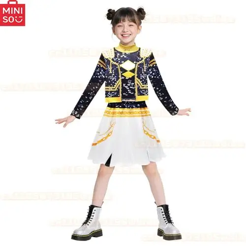 Girls Kpop Zoey Cosplay Costume Halloween Demon Hunters Rumi Mira Cosplay Tops Skirt Clothes Printed Stage Dress Kids Role Play