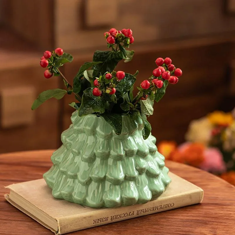 New Creative Christmas Tree Ceramic Home Decoration Ornament Flower Arrangement Vase Tabletop Jarrones Decorations Maison