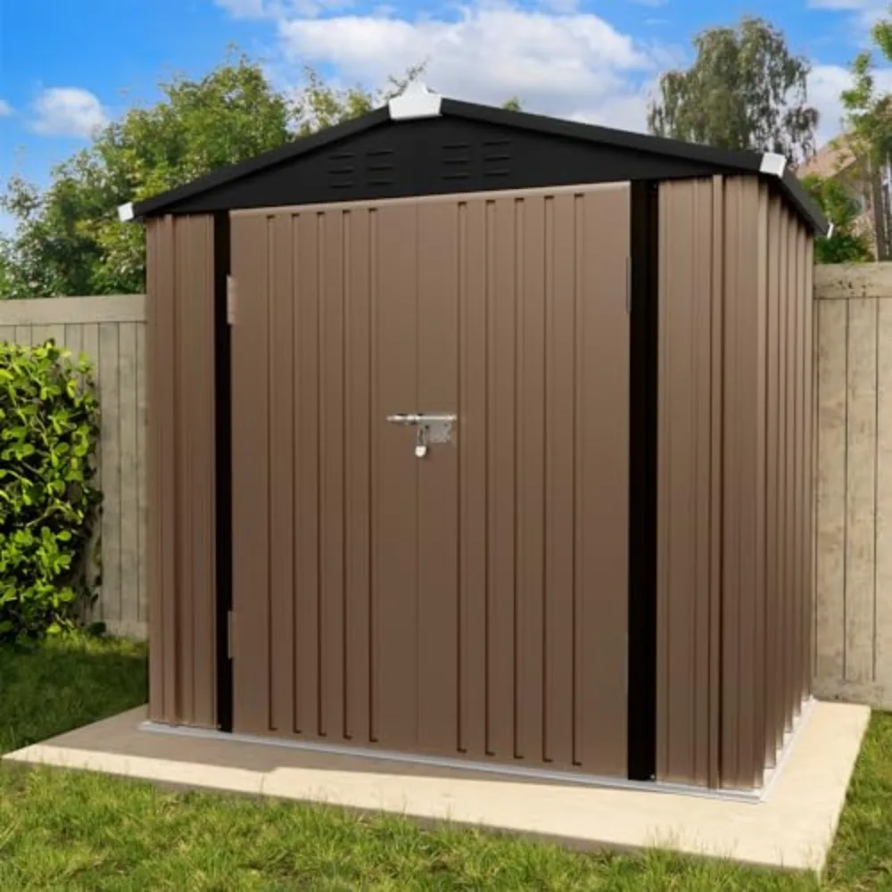 

Metal Outdoor Storage Shed 8FT x 6FT, Outside Lockable Metal Garden Shed Steel Anti-Corrosion Outdoor Storage House with