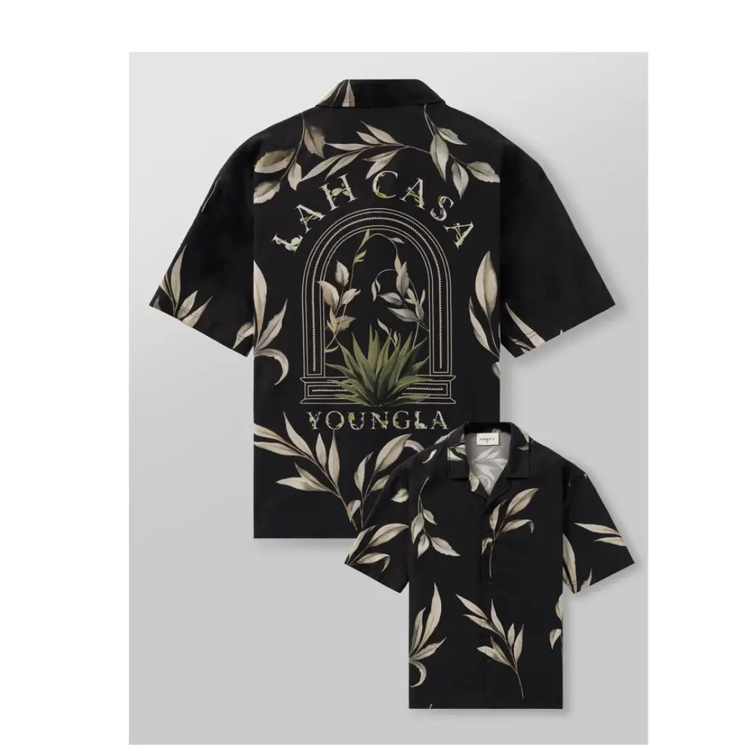 Summer new YA Men fallow Short Sleeve Button Down Lapel Shirt Resort Holiday Hawaiian Style 3D digital printing oversized tops ﻿