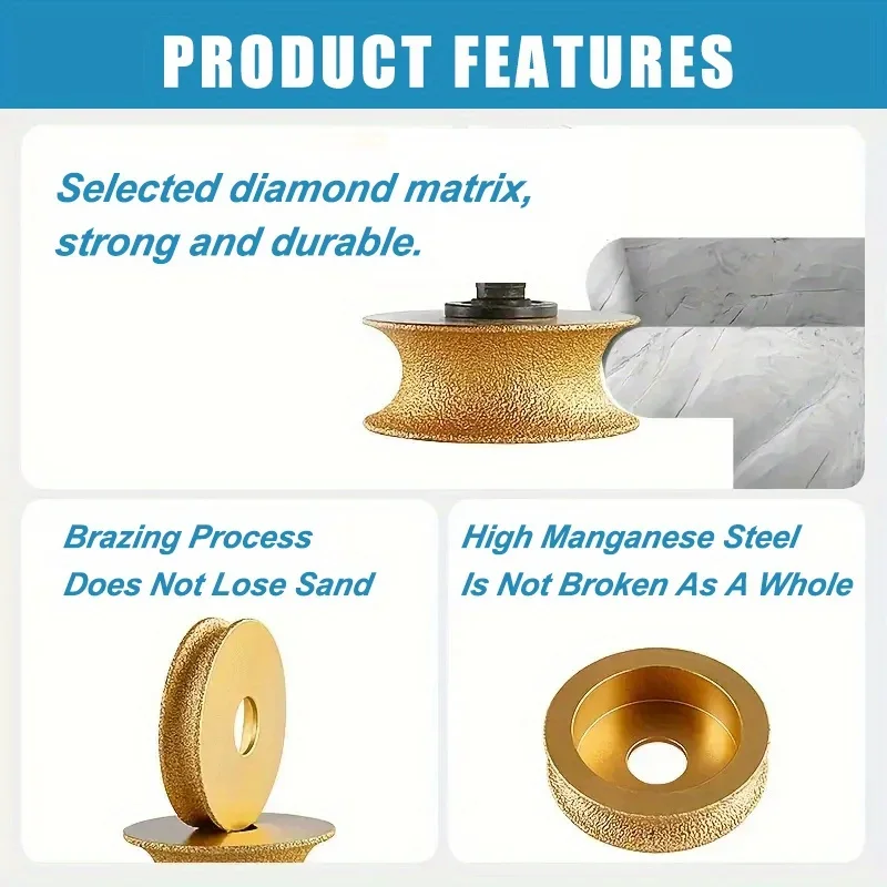 1pc Ruota per lucidatura rotonda diamantata brasata sotto vuoto a secco 20mm Diametro foro Ruota per bordi in ceramica per piastrelle Quarzo Marmo Granito Pietra