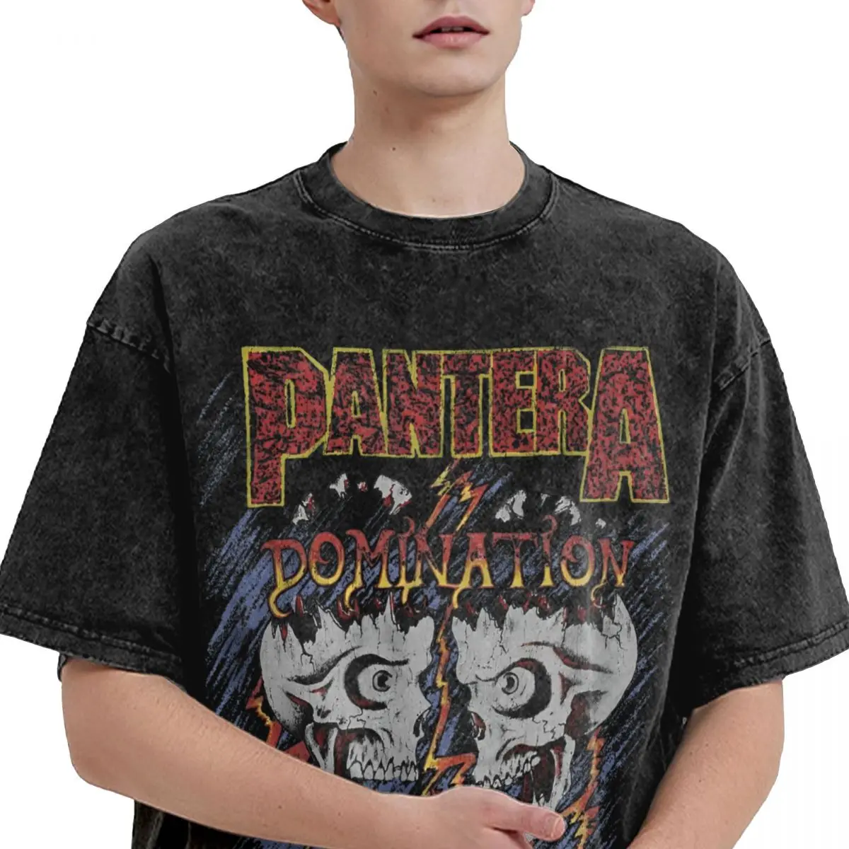 Washed T Shirt Domination Metal Band Rock Hip Hop Novelty T-Shirts Harajuku Pantera Streetwear Cotton Graphic Printed Tops Tees