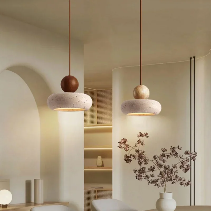 Cave Stone LED Pendant Lights Fixtures Yellow Travertine Restaurant Bedroom Living Room Modern