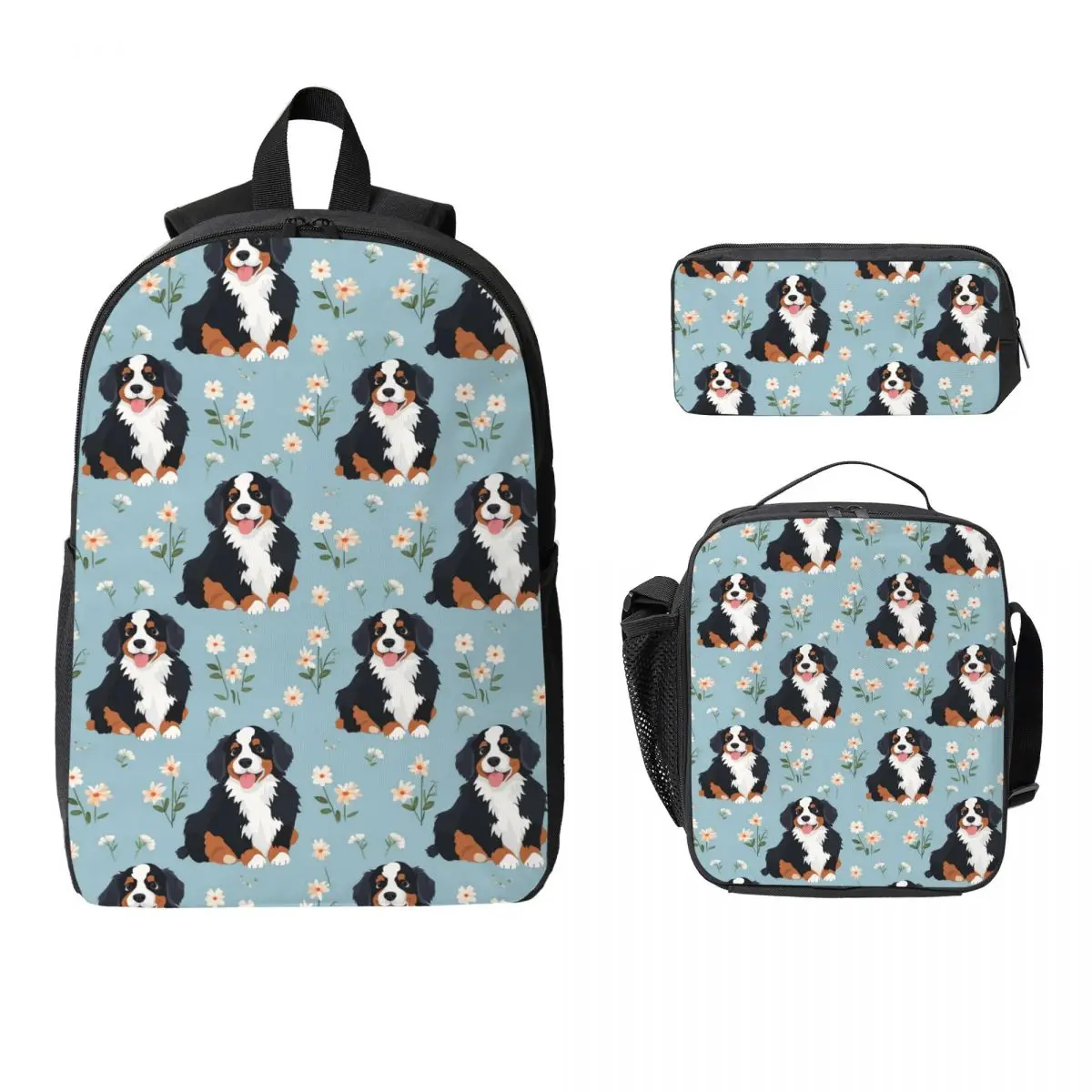 

Cartoon Cute Bernese Mountain Dog Pattern Backpack BookBag School Bag Computer Shoulder Bags 3ps Insulated Lunch Bag Pencil Case