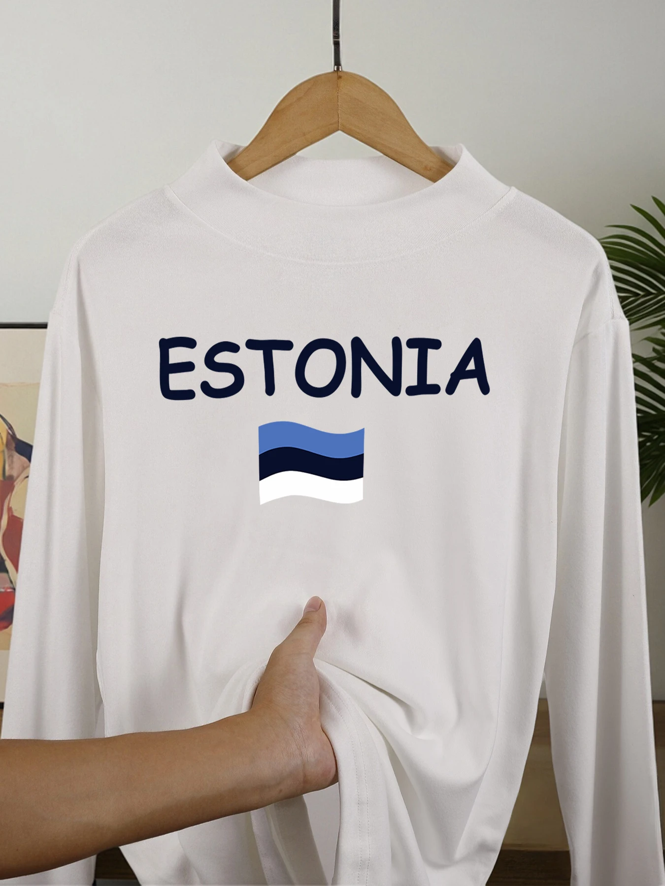 إستونيا رسالة وعلم مطبوعة ملابس داخلية رجل الخريف الشتاء قميص طويل الأكمام المخملية الصوف وهمية الرقبة القمم صالح رشاقته تي شيرت #1