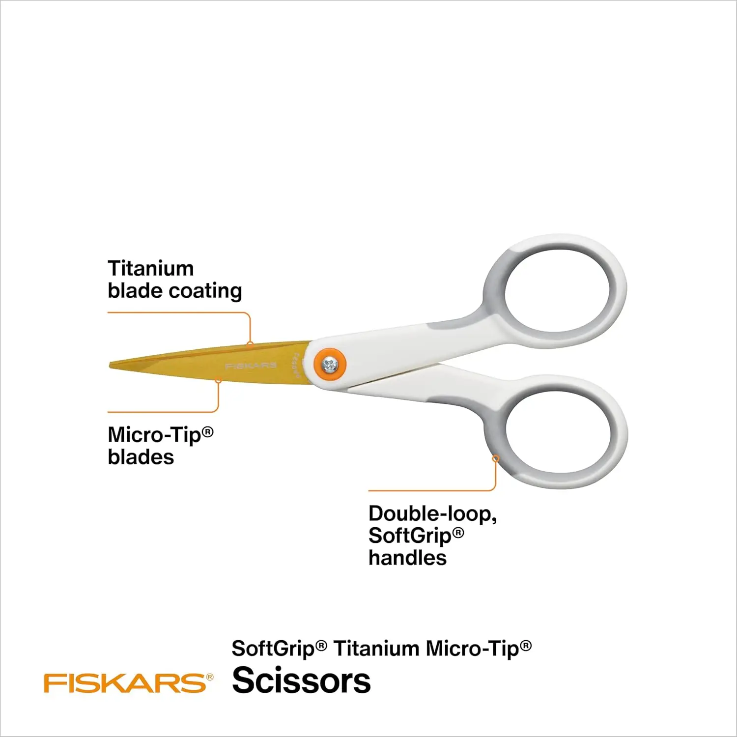 Micro-Tip Scissors, Precision Cutting Shears, Titanium Blades & SoftGrip Handle for Intricate Cuts, 5”, White/Gray