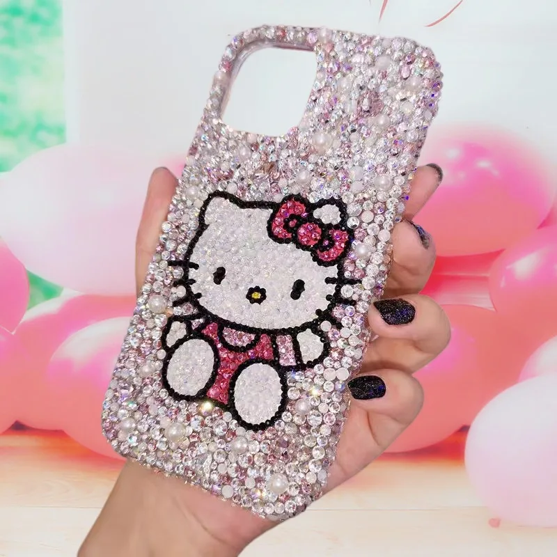 Sanrio Cute Cartoon Kt Apple Phone Case Rhinestone Anime Hello Kitty for Iphone17 16 15 14Pro Max Anti-Fall Upscale Girls Gift