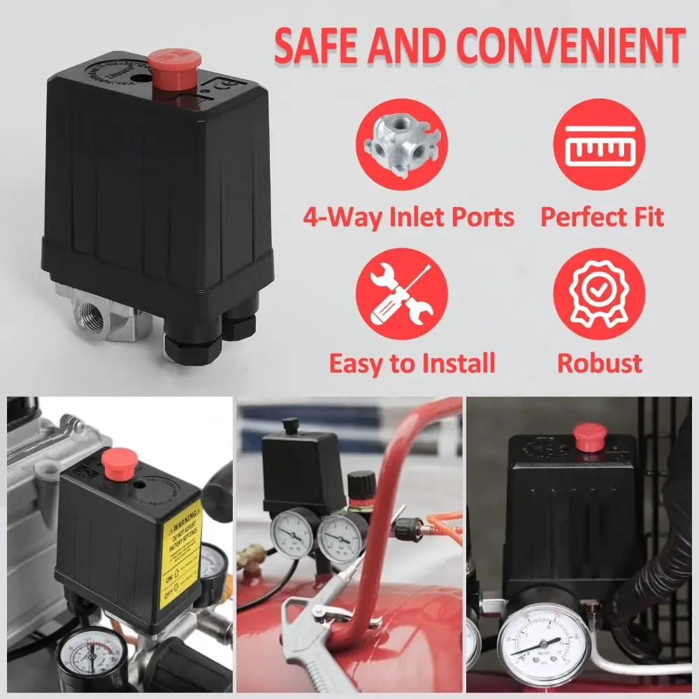Accessories Adjustable Pressure Air Compressor 220V 4 Ports Control Valve 90-120PSI Pressure Switch Air Compressor Parts view 3